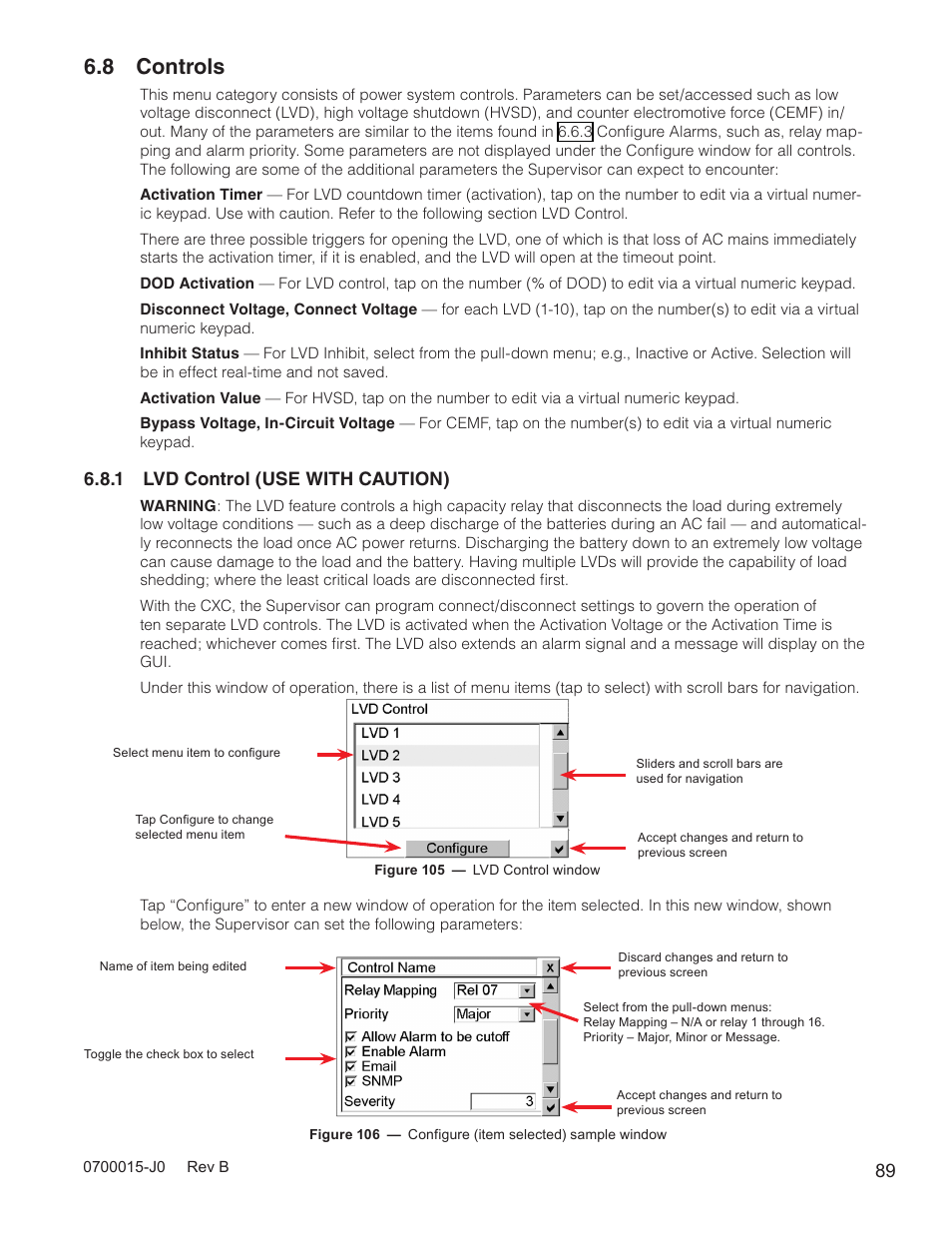 8 controls, 1 lvd control (use with caution) | Alpha Technologies Cordex Controller Ver.3.1x User Manual | Page 91 / 144