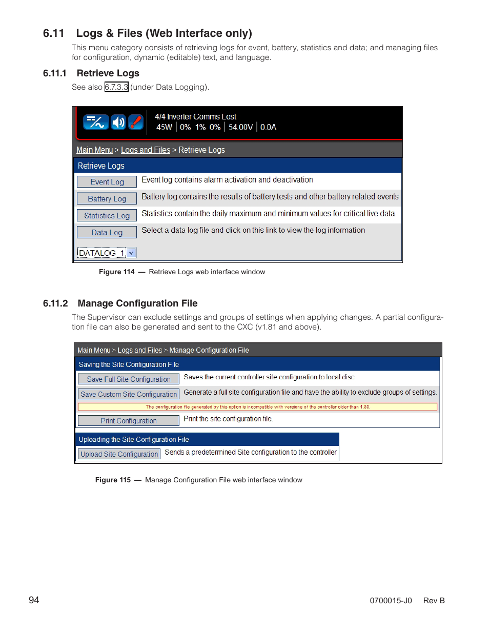 11 logs & files (web interface only) | Alpha Technologies Cordex Controller Ver.3.1x User Manual | Page 96 / 144