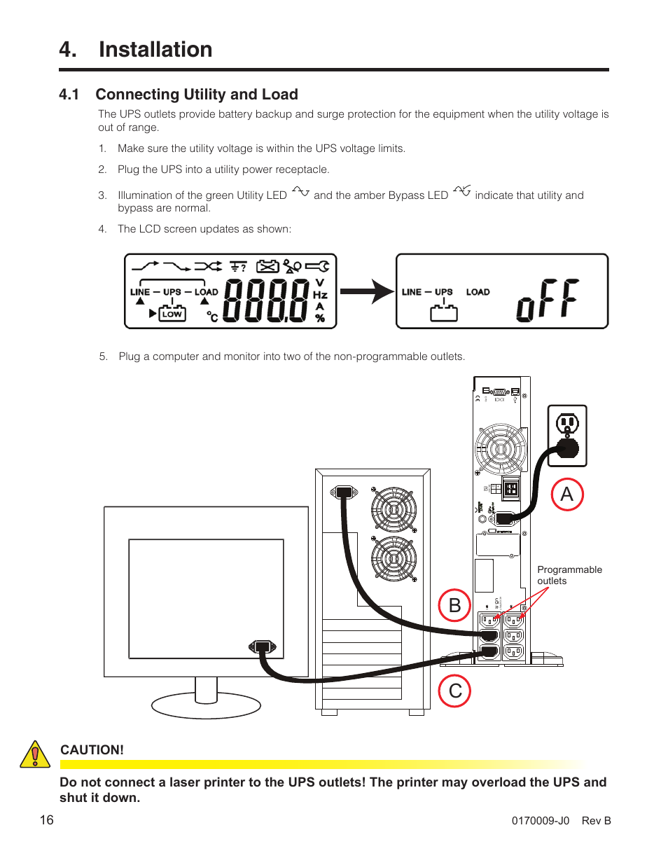 Installation, 1 connecting utility and load, Ab c | Alpha Technologies Continuity: 1000_2000_3000 User Manual | Page 18 / 48