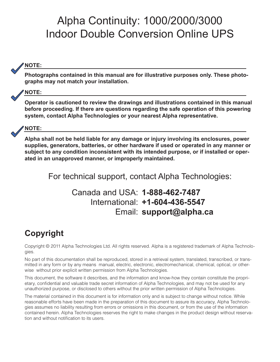 Alpha Technologies Continuity: 1000_2000_3000 User Manual | Page 3 / 48