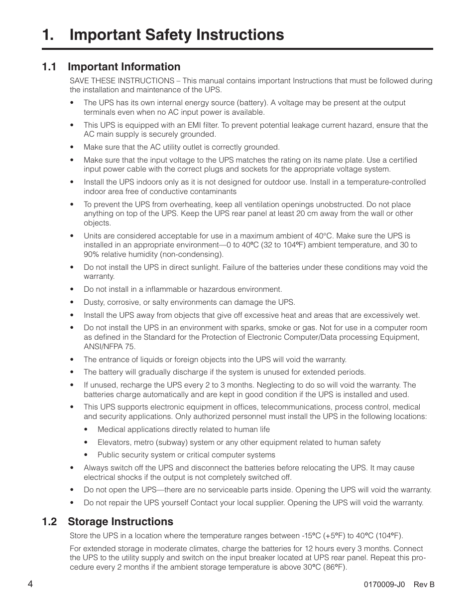 Important safety instructions, 1 important information, 2 storage instructions | Alpha Technologies Continuity: 1000_2000_3000 User Manual | Page 6 / 48