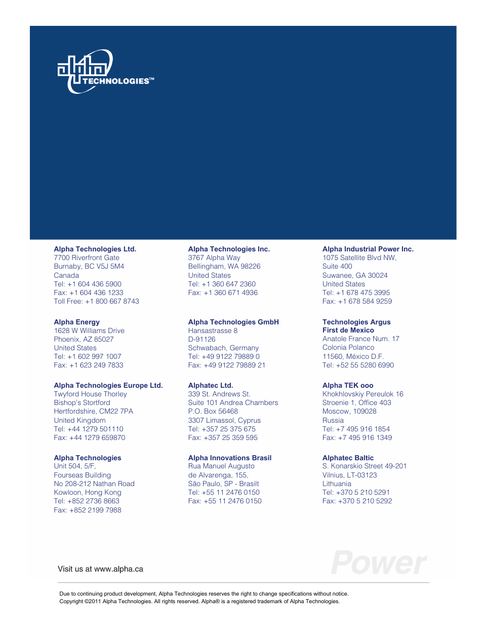Alpha Technologies Continuity Battery Pack User Manual | Page 20 / 20