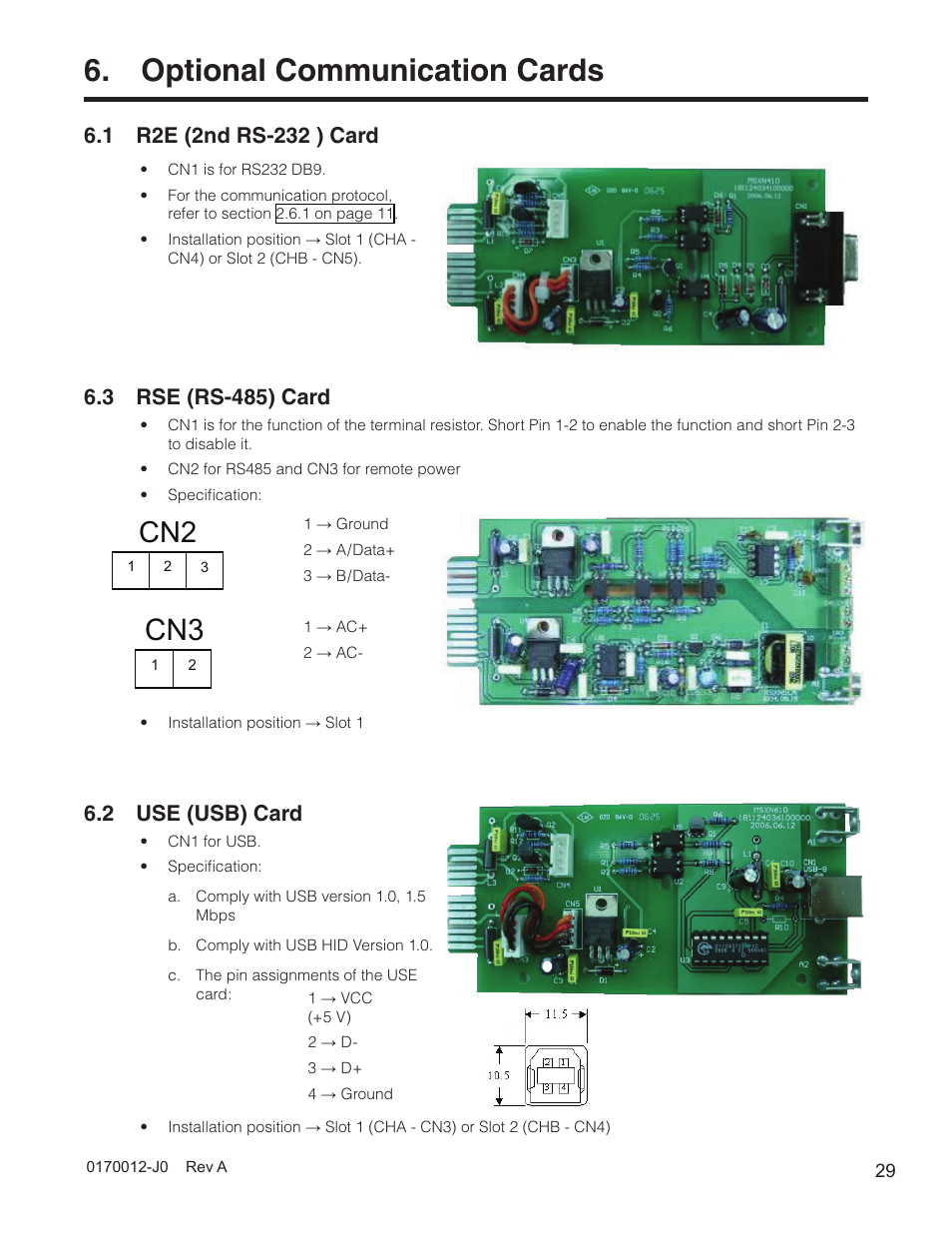 Optional communication cards, 1 r2e (2nd rs-232 ) card, 3 rse (rs-485) card | 2 use (usb) card | Alpha Technologies Continuity: 6K_10K User Manual | Page 31 / 52