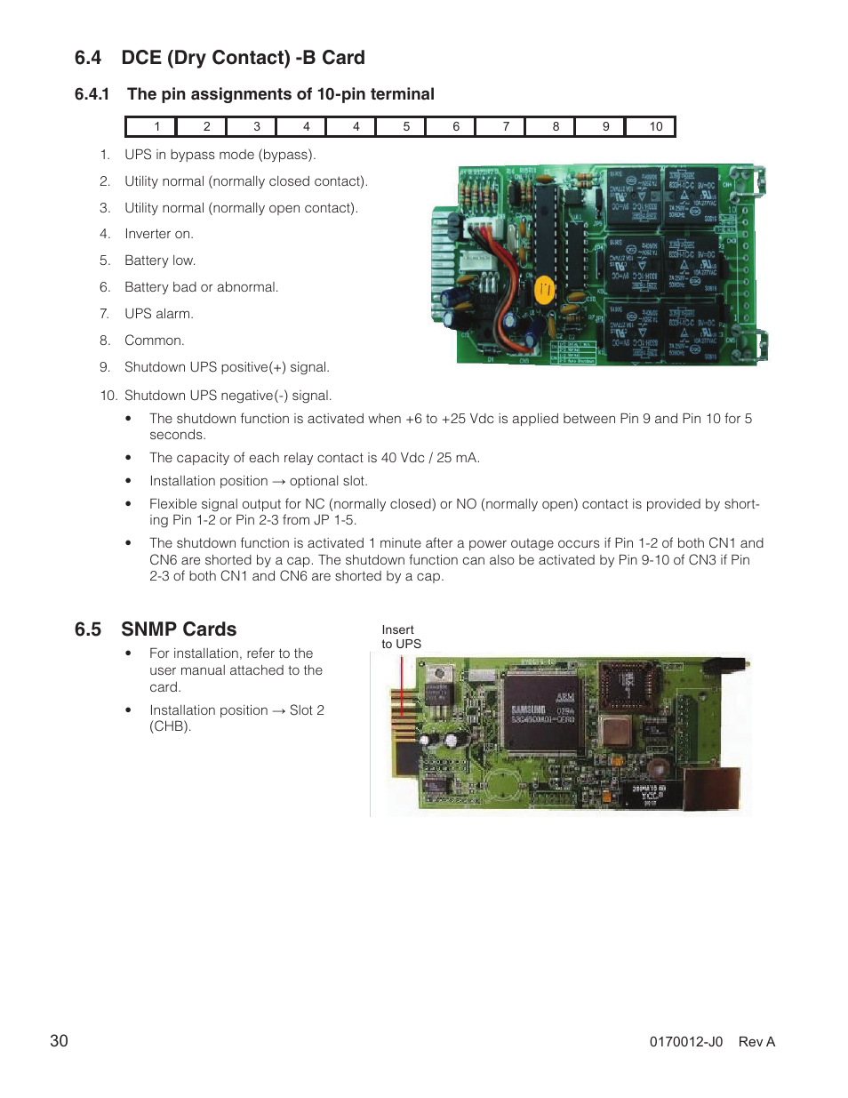 4 dce (dry contact) -b card, 5 snmp cards, 4 dce (dry contact) -b card 6.5 snmp cards | Alpha Technologies Continuity: 6K_10K User Manual | Page 32 / 52