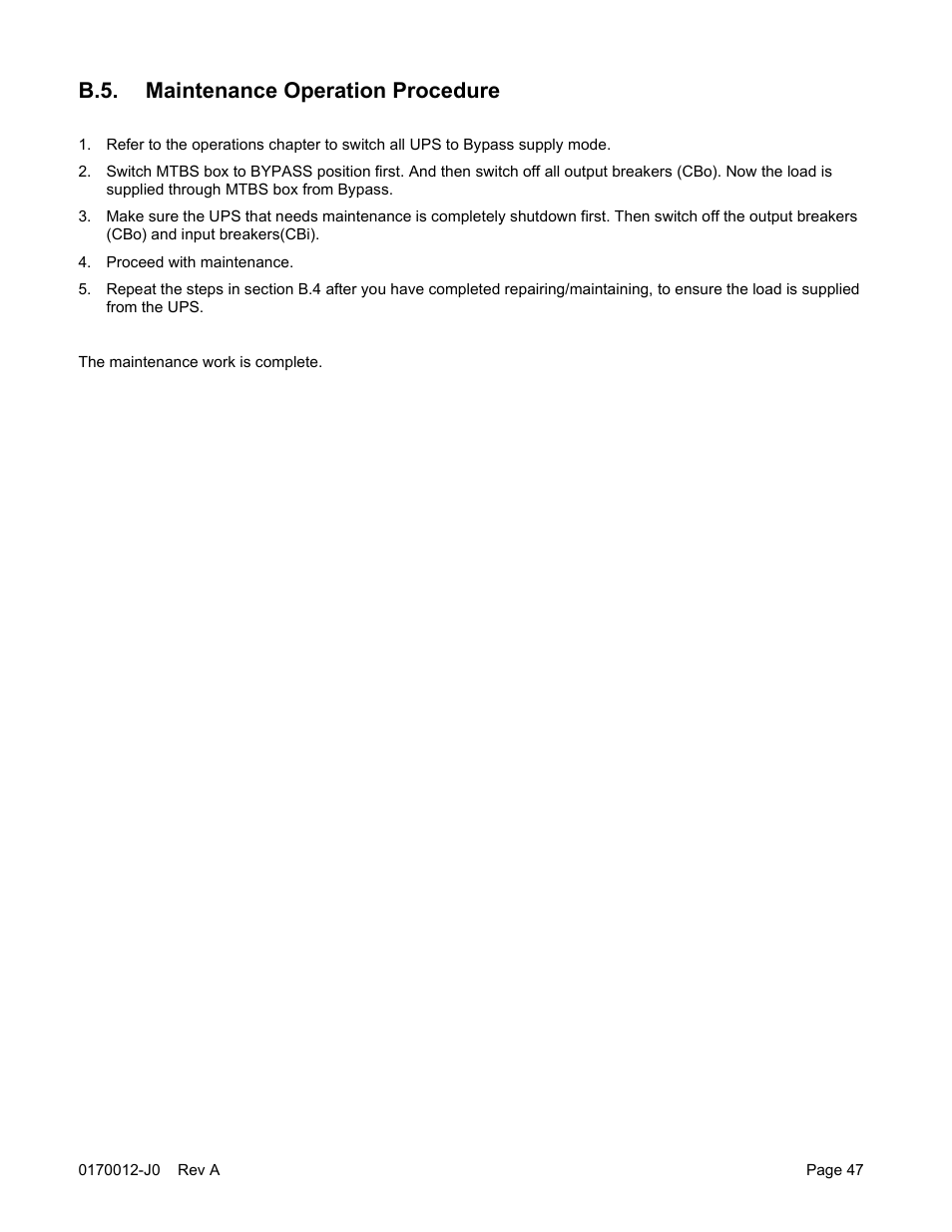 B.5. maintenance operation procedure | Alpha Technologies Continuity: 6K_10K User Manual | Page 49 / 52