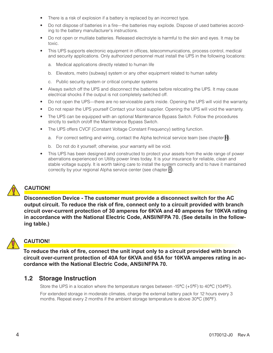 2 storage instruction | Alpha Technologies Continuity: 6K_10K User Manual | Page 6 / 52