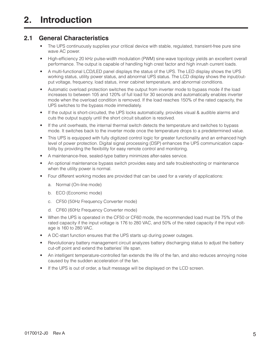 Introduction, 1 general characteristics | Alpha Technologies Continuity: 6K_10K User Manual | Page 7 / 52