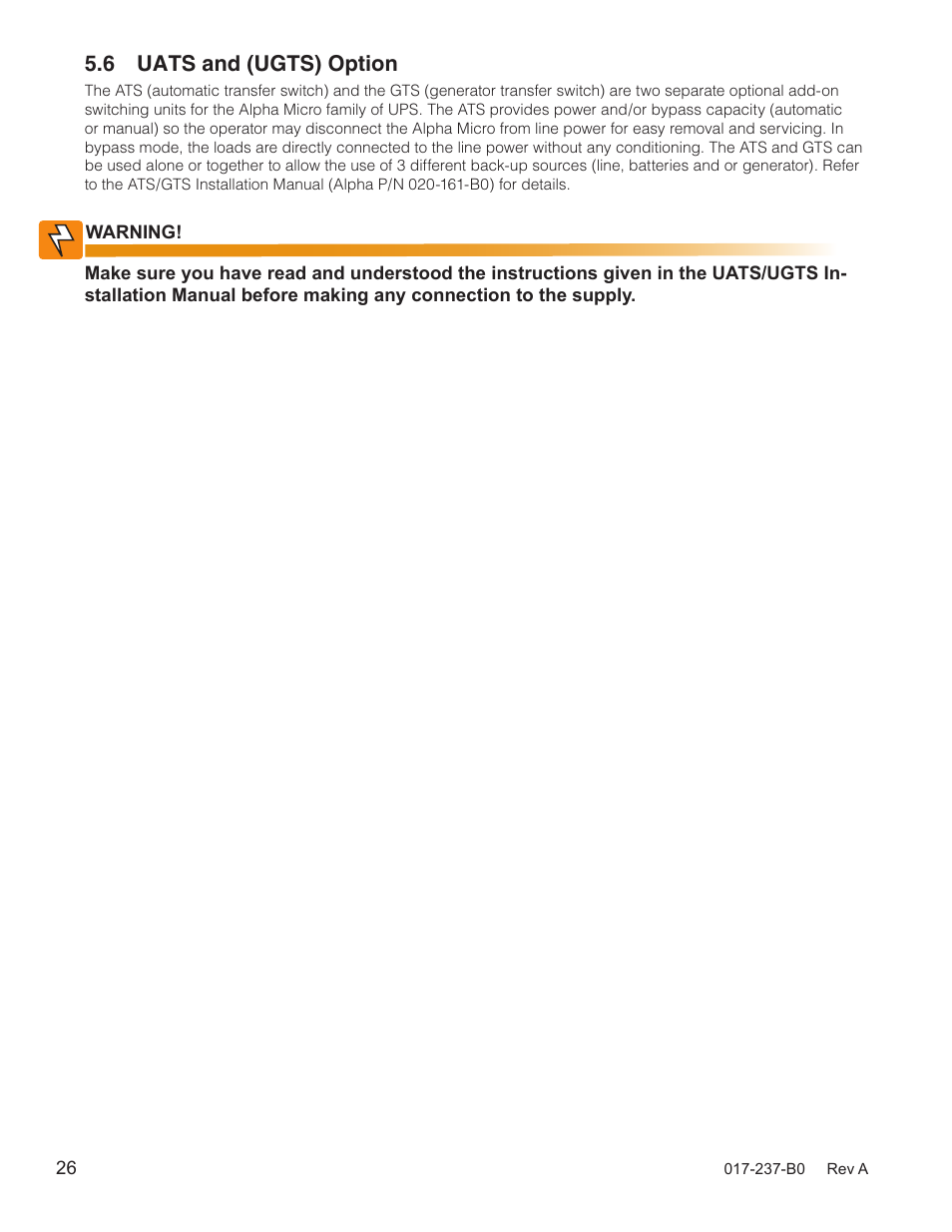 6 uats and (ugts) option | Alpha Technologies Micro, Micro XL, Micro XL3 UPS User Manual | Page 28 / 99