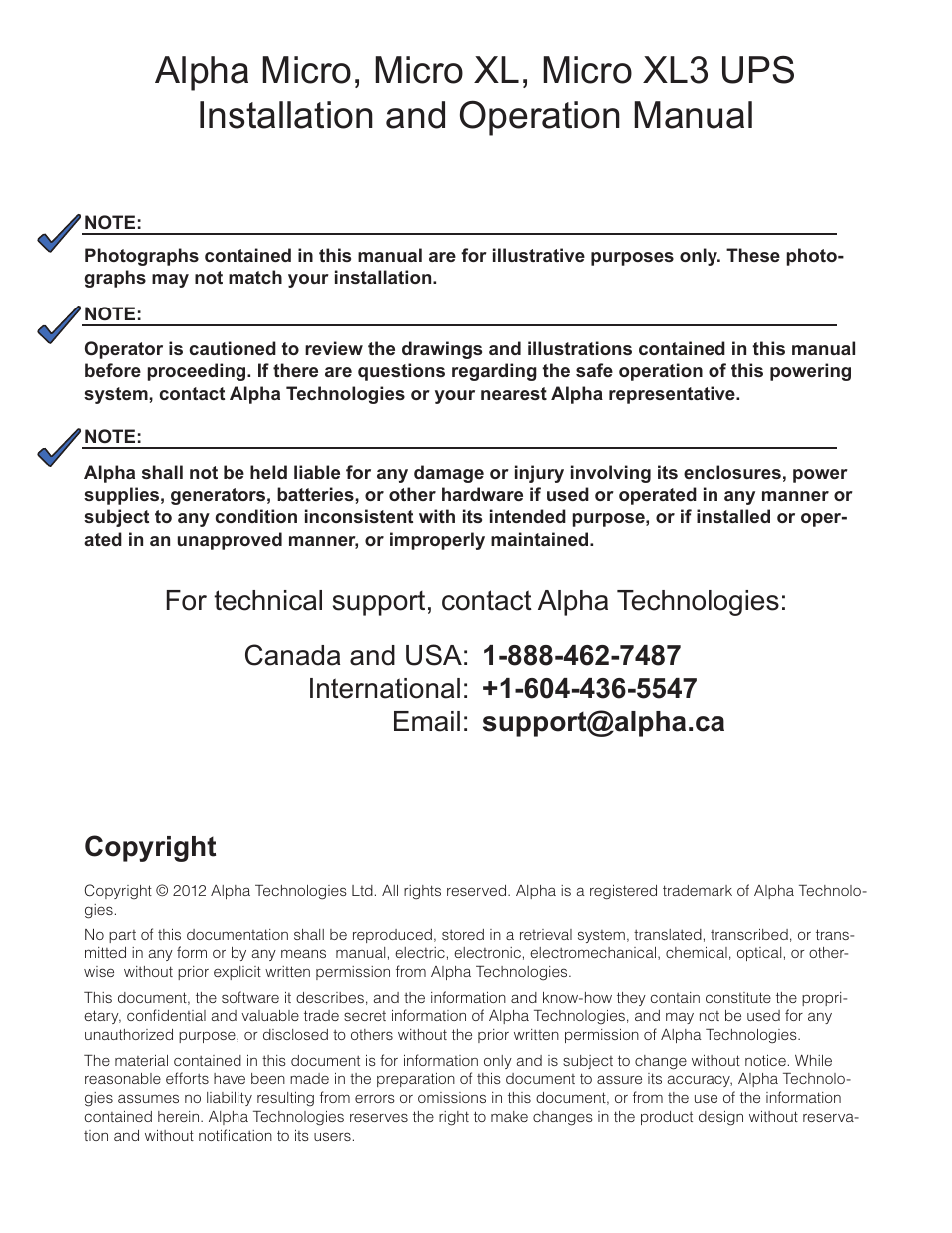 Alpha Technologies Micro, Micro XL, Micro XL3 UPS User Manual | Page 3 / 99