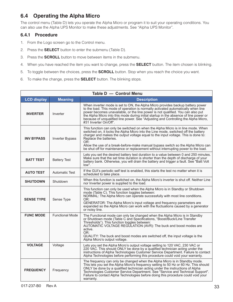 4 operating the alpha micro, 1 procedure | Alpha Technologies Micro, Micro XL, Micro XL3 UPS User Manual | Page 35 / 99