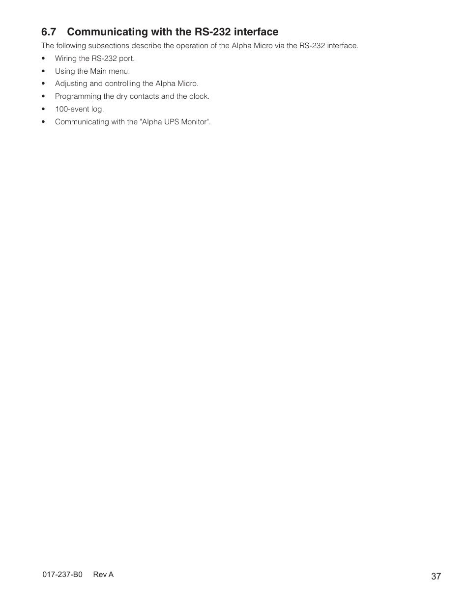 7 communicating with the rs-232 interface | Alpha Technologies Micro, Micro XL, Micro XL3 UPS User Manual | Page 39 / 99