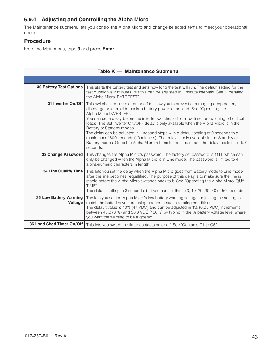 4 adjusting and controlling the alpha micro, Procedure | Alpha Technologies Micro, Micro XL, Micro XL3 UPS User Manual | Page 45 / 99