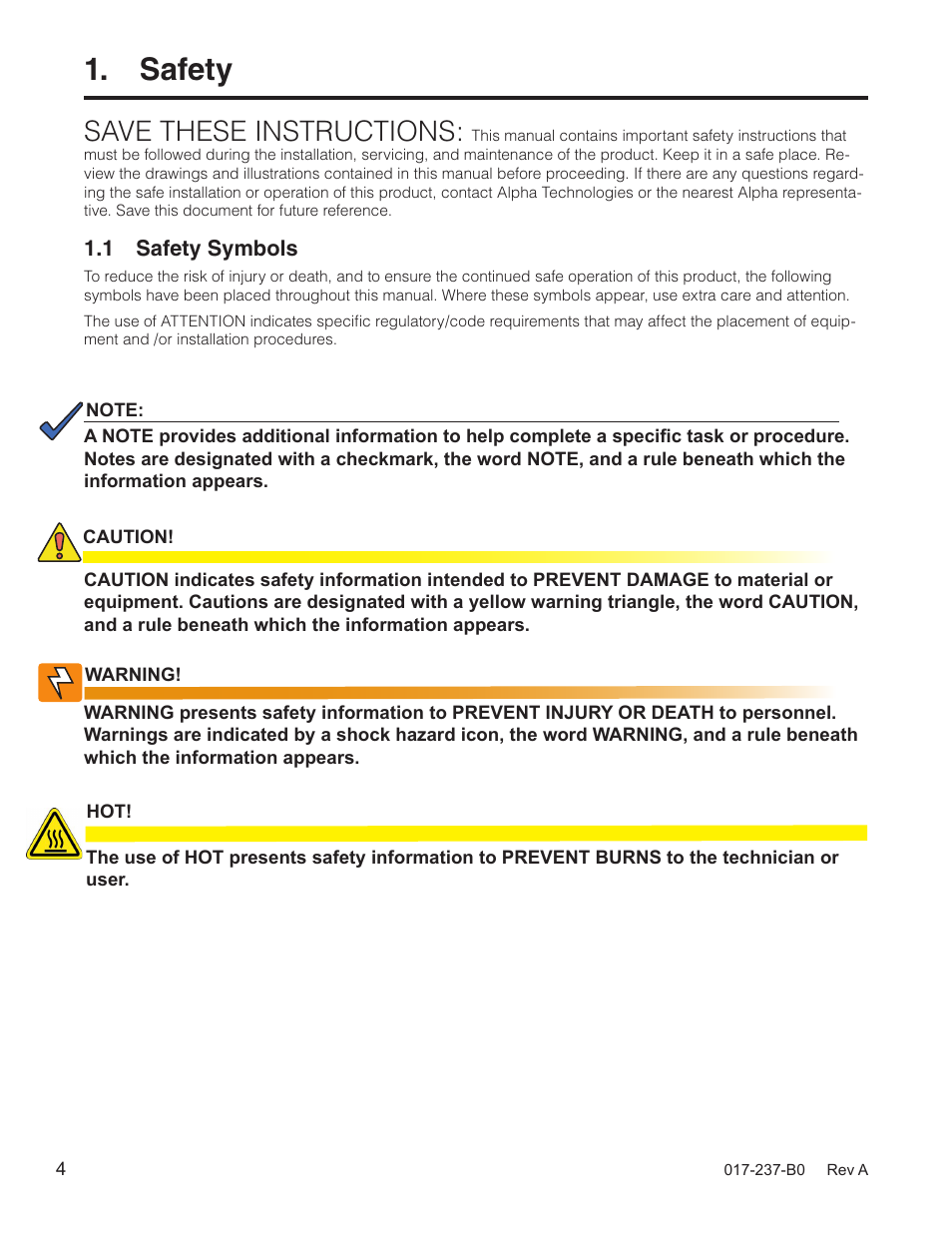 Safety, 1 safety symbols, Save these instructions | Alpha Technologies Micro, Micro XL, Micro XL3 UPS User Manual | Page 6 / 99