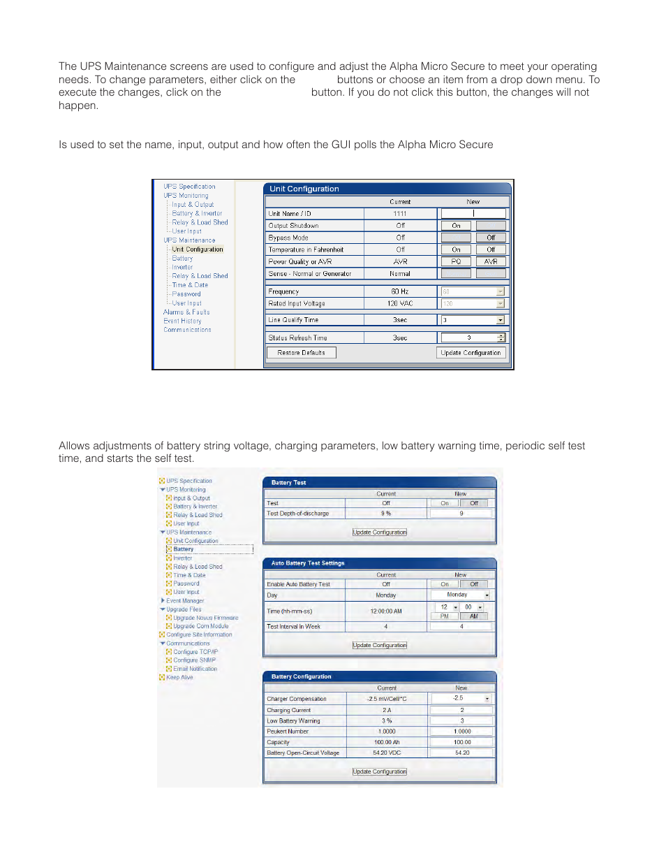Figure 20 — ups maintenance: battery screen | Alpha Technologies Micro Secure UPS User Manual | Page 40 / 80