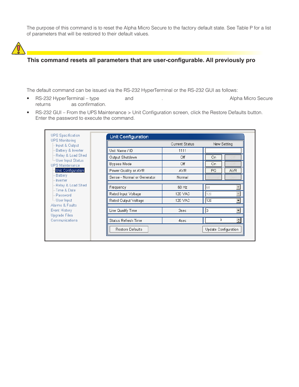 Figure 39 — restore all default commands | Alpha Technologies Micro Secure UPS User Manual | Page 51 / 80