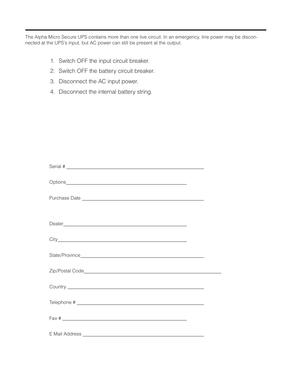 Emergency shutdown procedure | Alpha Technologies Micro Secure UPS User Manual | Page 77 / 80