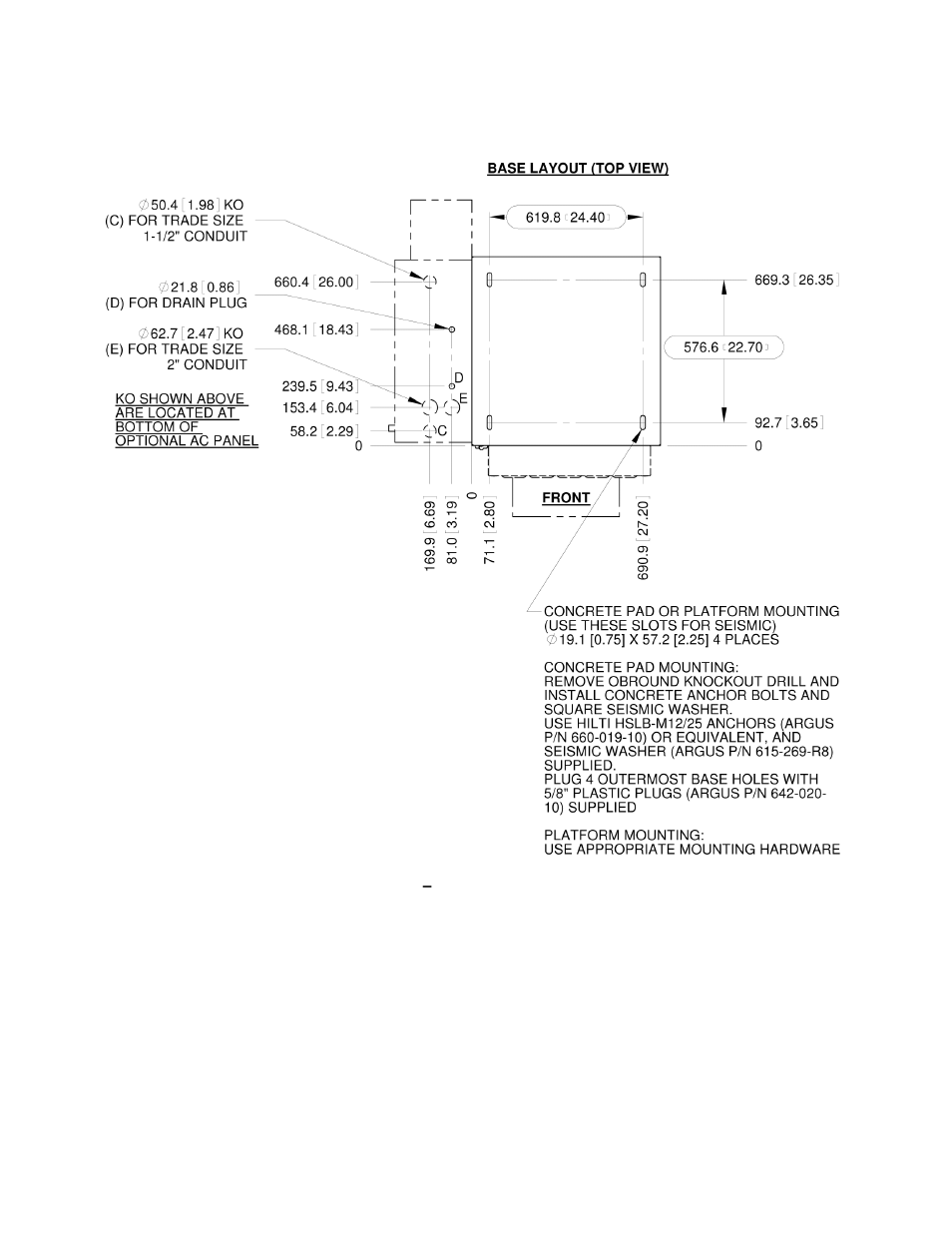 Base layout dimensions | Alpha Technologies Te45 User Manual | Page 24 / 68