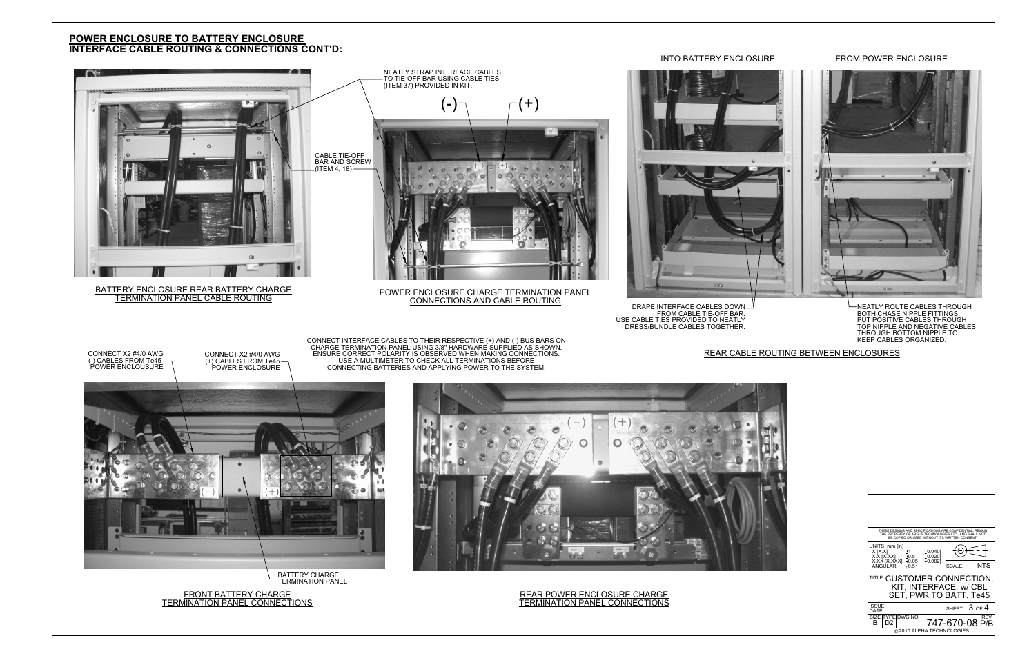 Interface cable routing & connections cont'd, Power enclosure to battery enclosure | Alpha Technologies Te45 User Manual | Page 62 / 68