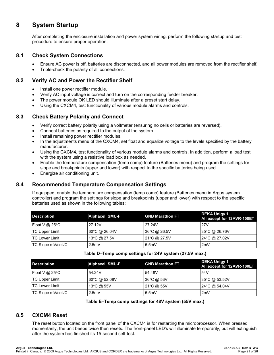 8 system startup | Alpha Technologies Te41, 48V User Manual | Page 32 / 76