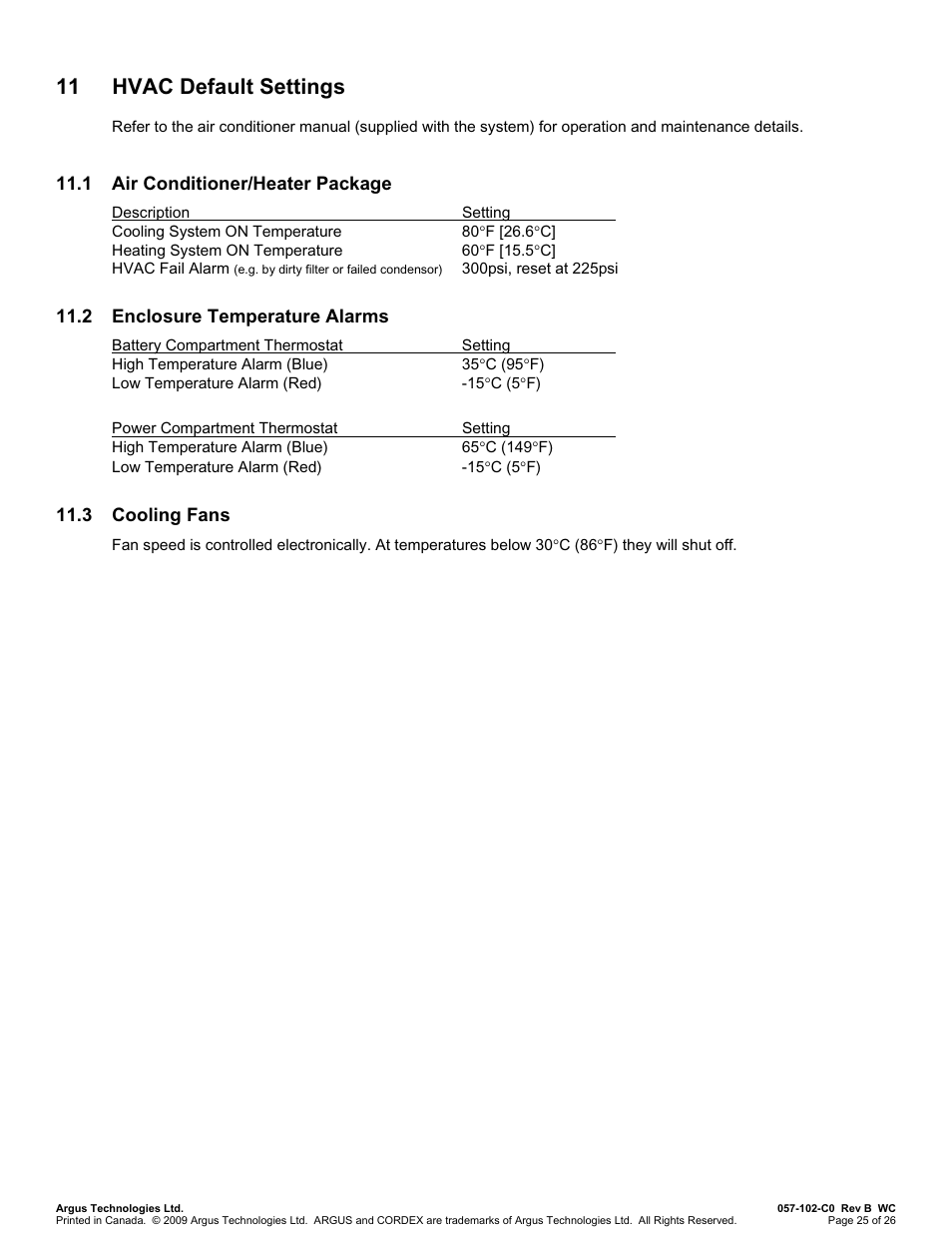 11 hvac default settings | Alpha Technologies Te41, 48V User Manual | Page 36 / 76