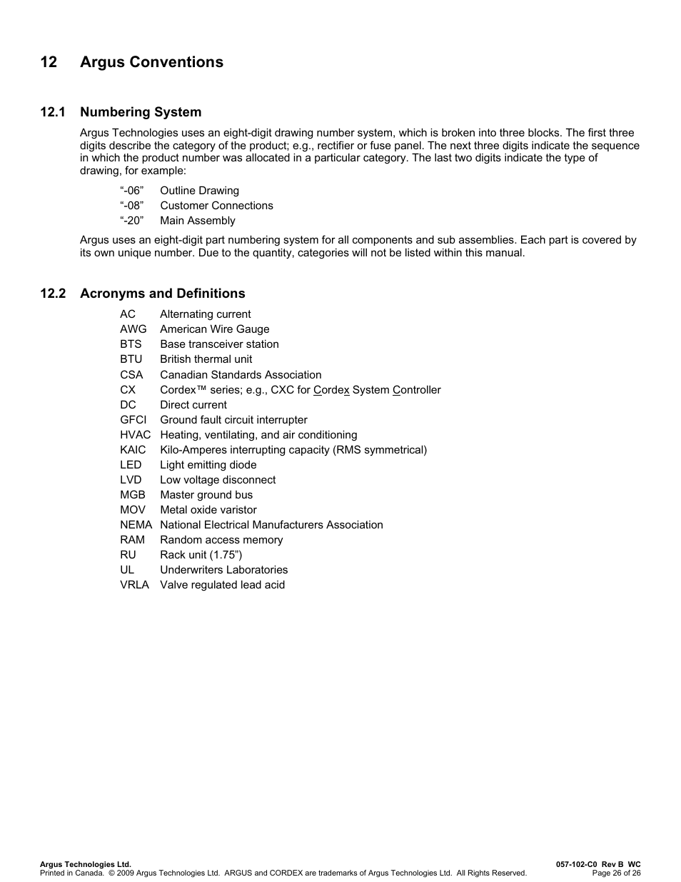 12 argus conventions | Alpha Technologies Te41, 48V User Manual | Page 37 / 76