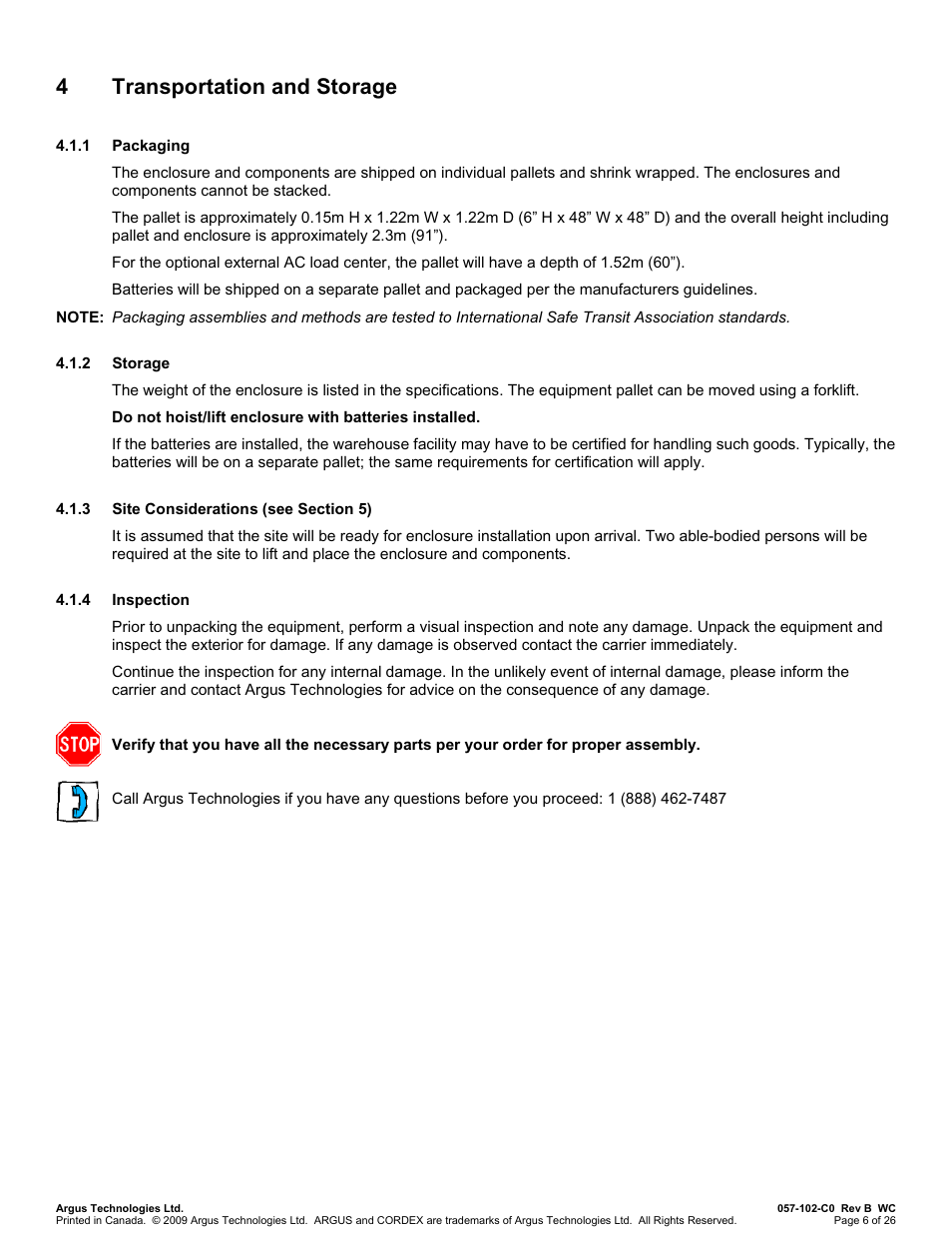 4transportation and storage | Alpha Technologies Te41, 24V User Manual | Page 18 / 72