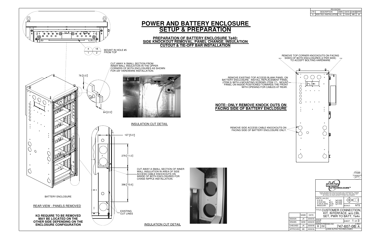 Power and battery enclosure setup & preparation, Facing side of battery enclosure | Alpha Technologies Te43 User Manual | Page 52 / 60