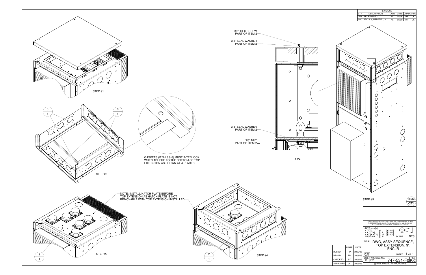 531-f0, Dwg, assy sequence, top extension, 9", enclr, P/c 1 1 | Alpha Technologies Te43 User Manual | Page 56 / 60
