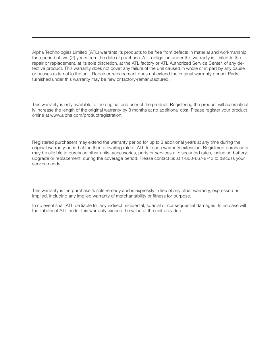 Warranty | Alpha Technologies Te43 User Manual | Page 59 / 60