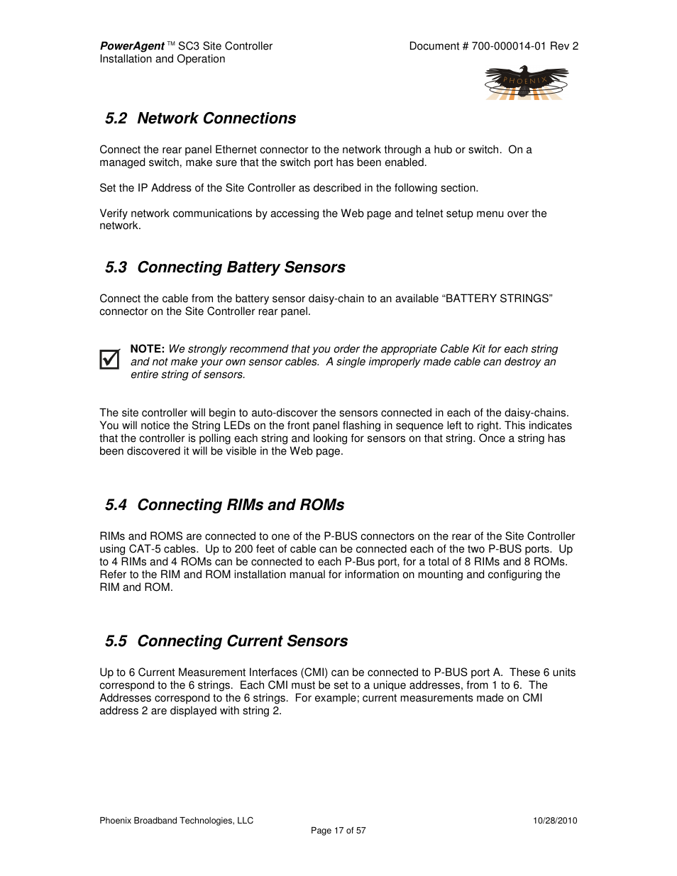 2 network connections, 3 connecting battery sensors, 4 connecting rims and roms | 5 connecting current sensors | Alpha Technologies PowerAgent SC3 User Manual | Page 17 / 57