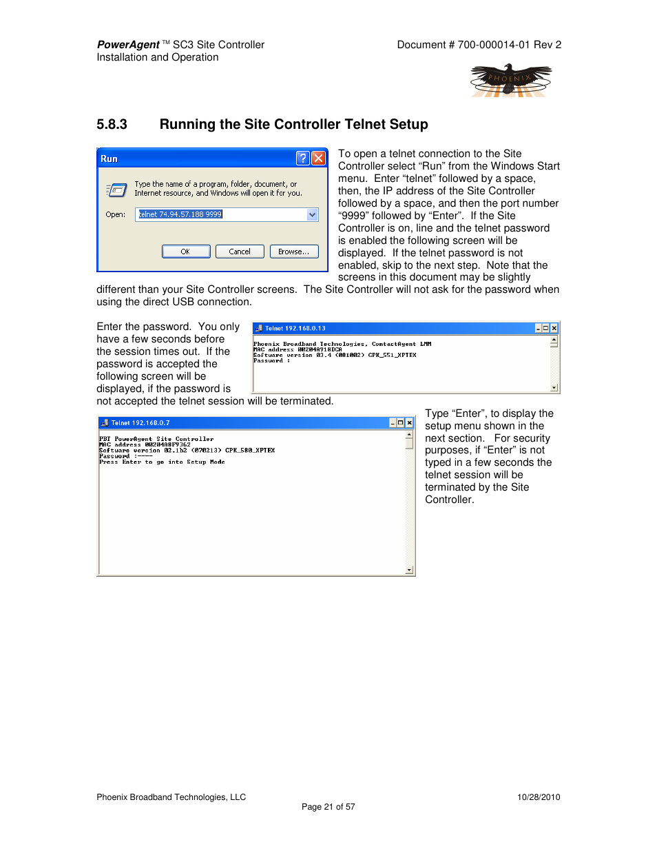 3 running the site controller telnet setup | Alpha Technologies PowerAgent SC3 User Manual | Page 21 / 57