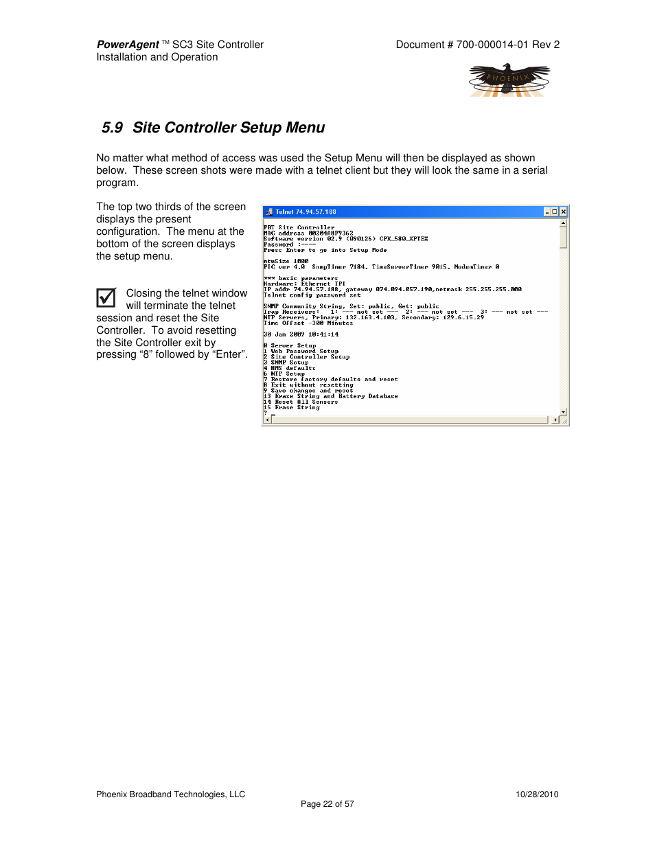9 site controller setup menu | Alpha Technologies PowerAgent SC3 User Manual | Page 22 / 57