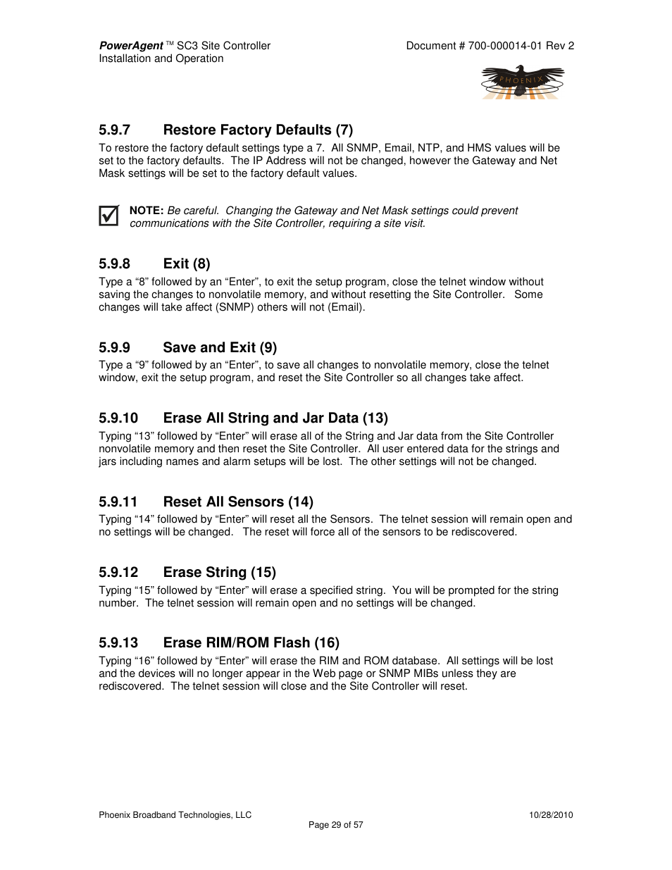 7 restore factory defaults (7), 8 exit (8), 9 save and exit (9) | 10 erase all string and jar data (13), 11 reset all sensors (14), 12 erase string (15), 13 erase rim/rom flash (16) | Alpha Technologies PowerAgent SC3 User Manual | Page 29 / 57