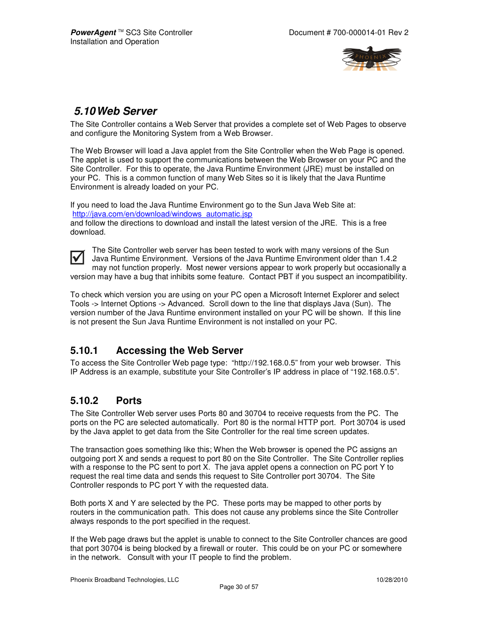 10 web server, 1 accessing the web server, 2 ports | Alpha Technologies PowerAgent SC3 User Manual | Page 30 / 57