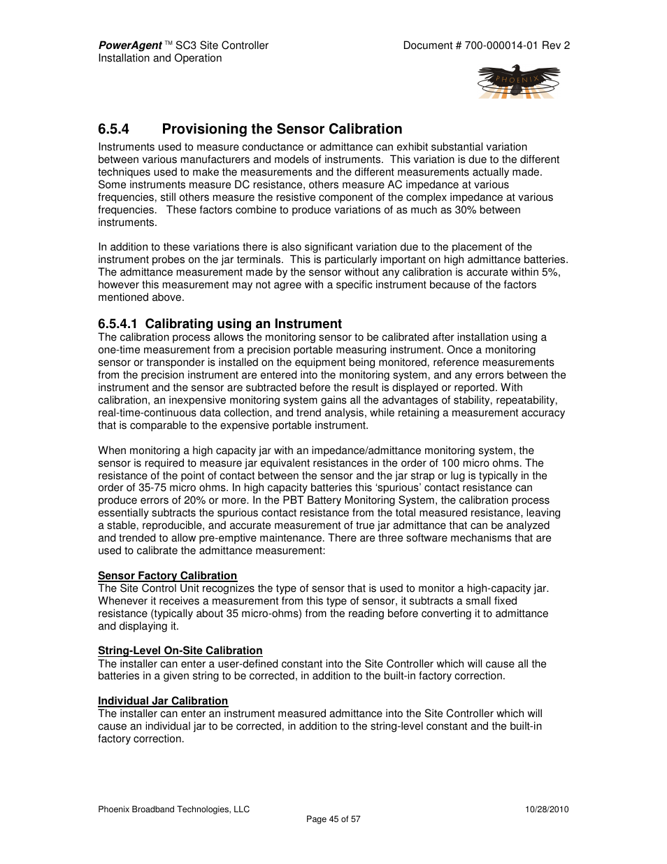 4 provisioning the sensor calibration, 1 calibrating using an instrument | Alpha Technologies PowerAgent SC3 User Manual | Page 45 / 57