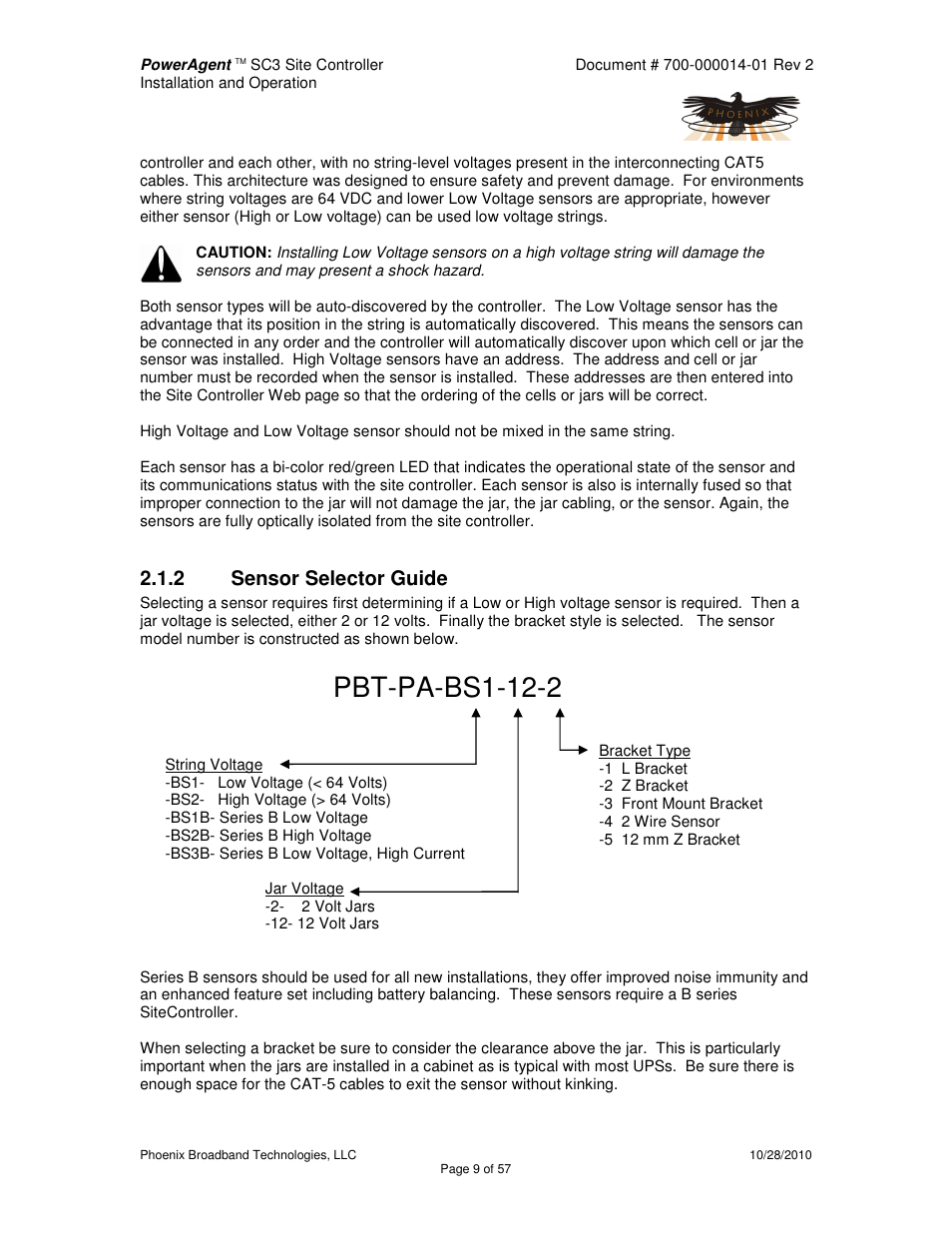 Pbt-pa-bs1-12-2, 2 sensor selector guide | Alpha Technologies PowerAgent SC3 User Manual | Page 9 / 57