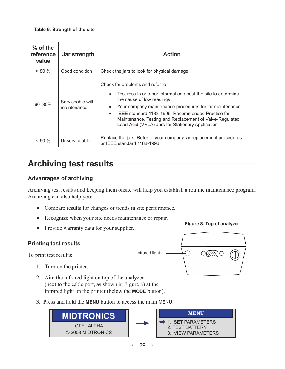 Archiving test results, Midtronics | Alpha Technologies Celltron Essential CTE-1200 AT; CTE-2200 AT; CTE-3200 AT User Manual | Page 35 / 40