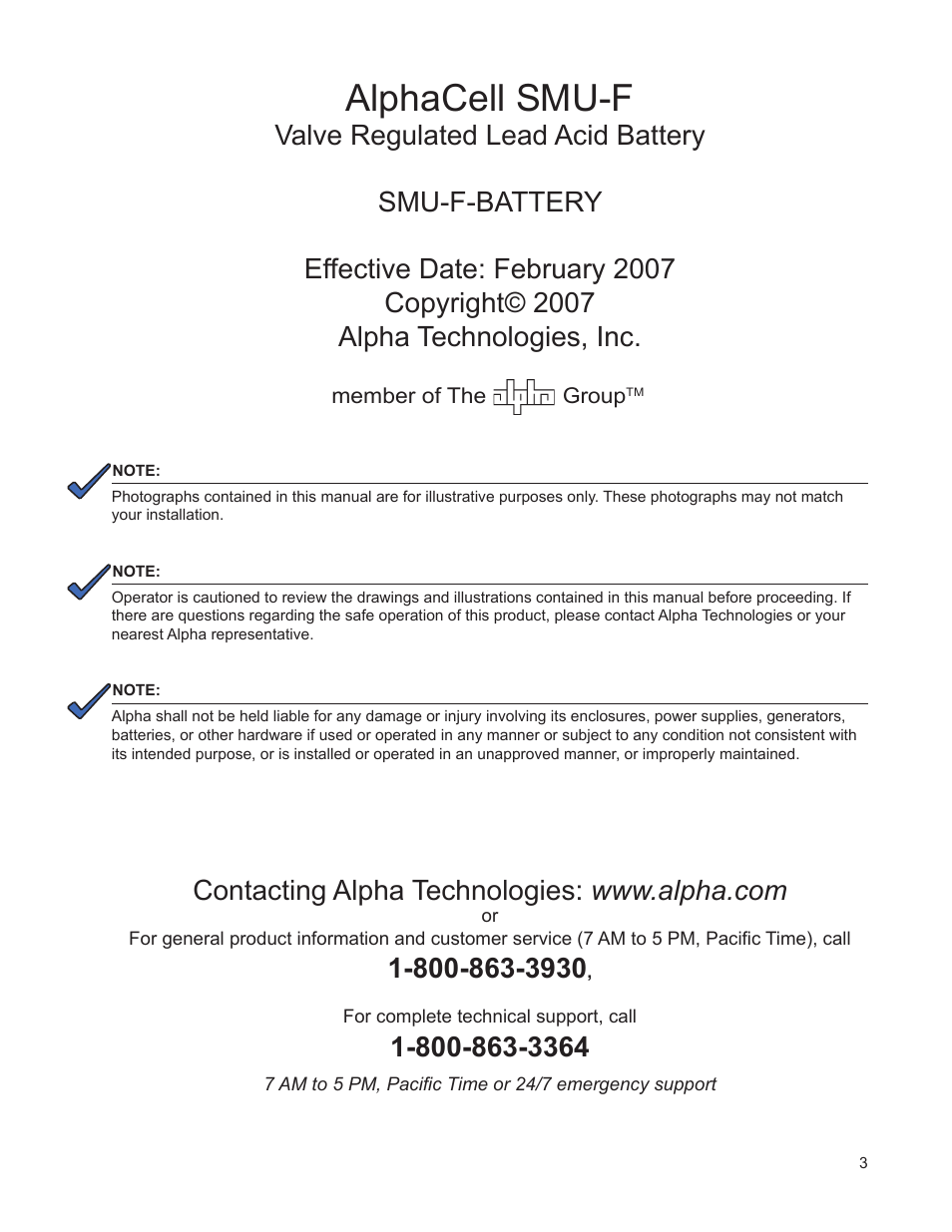 Alphacell smu-f | Alpha Technologies AlphaCell SMU-F User Manual | Page 3 / 20