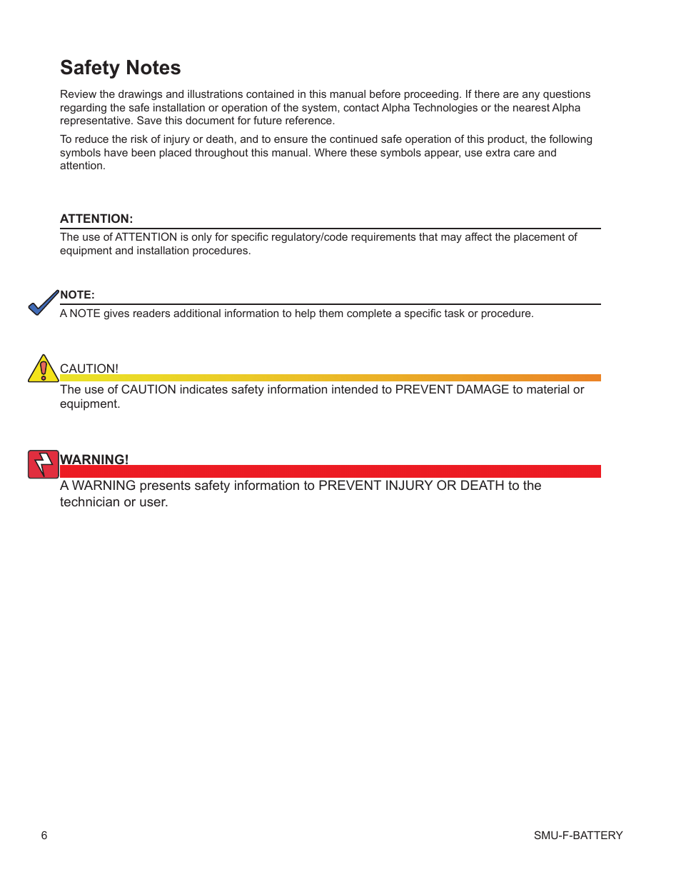 Safety notes | Alpha Technologies AlphaCell SMU-F User Manual | Page 6 / 20