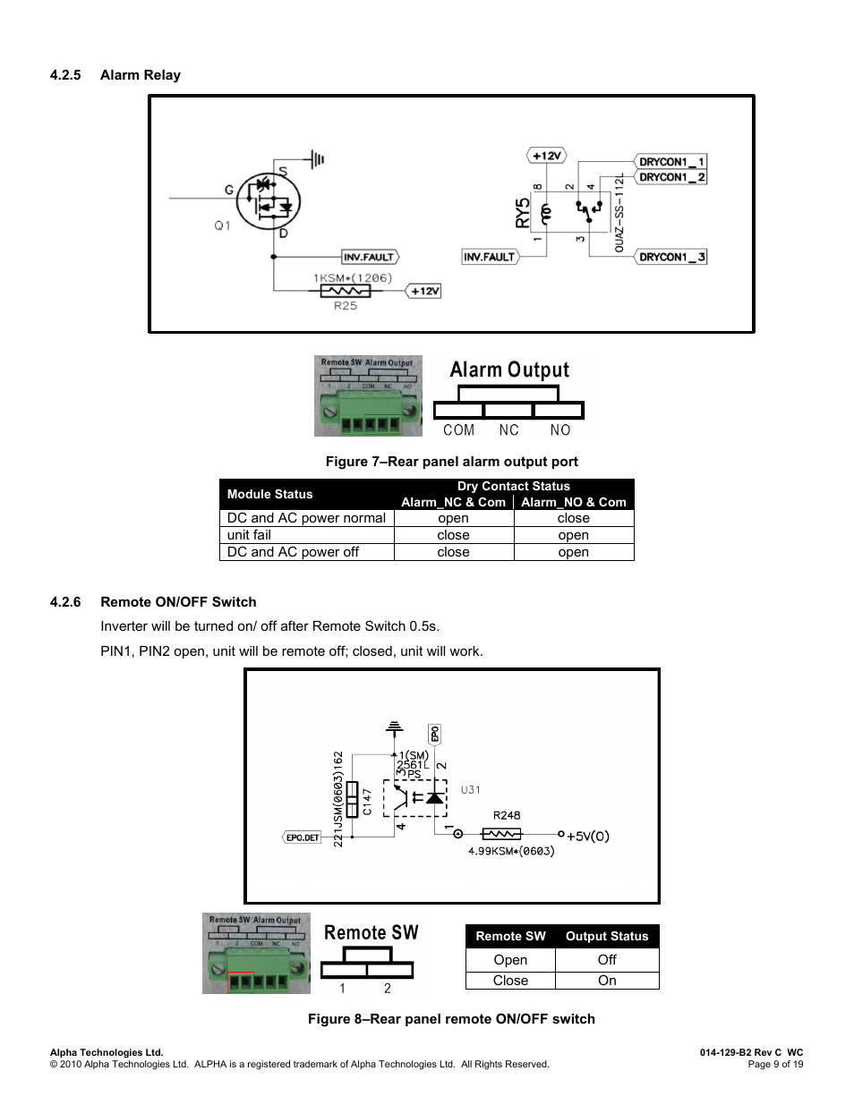 5 alarm relay, 6 remote on/off switch | Alpha Technologies INVERTER 2000 User Manual | Page 15 / 28