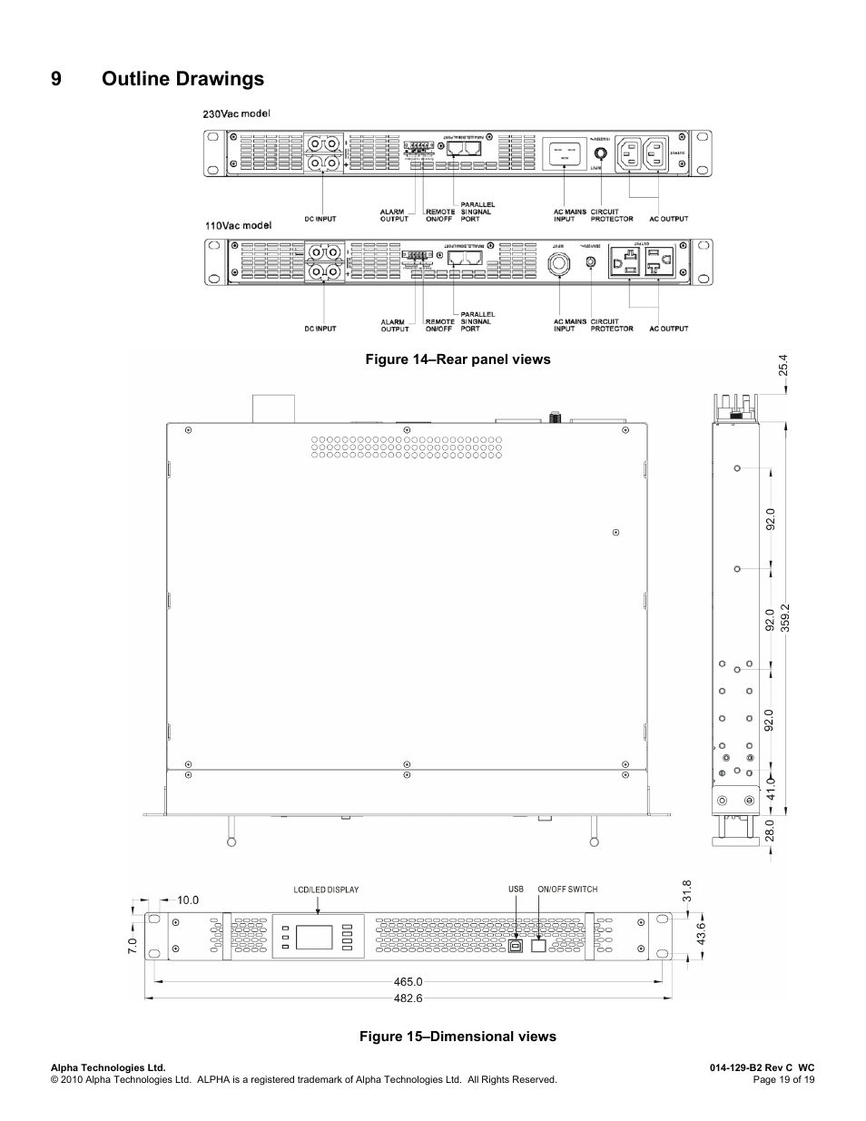 9 outline drawings, Utline, Rawings | 9outline drawings | Alpha Technologies INVERTER 2000 User Manual | Page 25 / 28