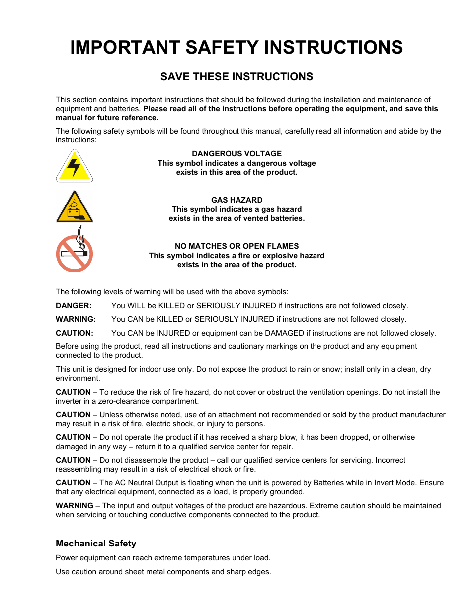 Important safety instructions, Save these instructions | Alpha Technologies INVERTER 2000 User Manual | Page 3 / 28