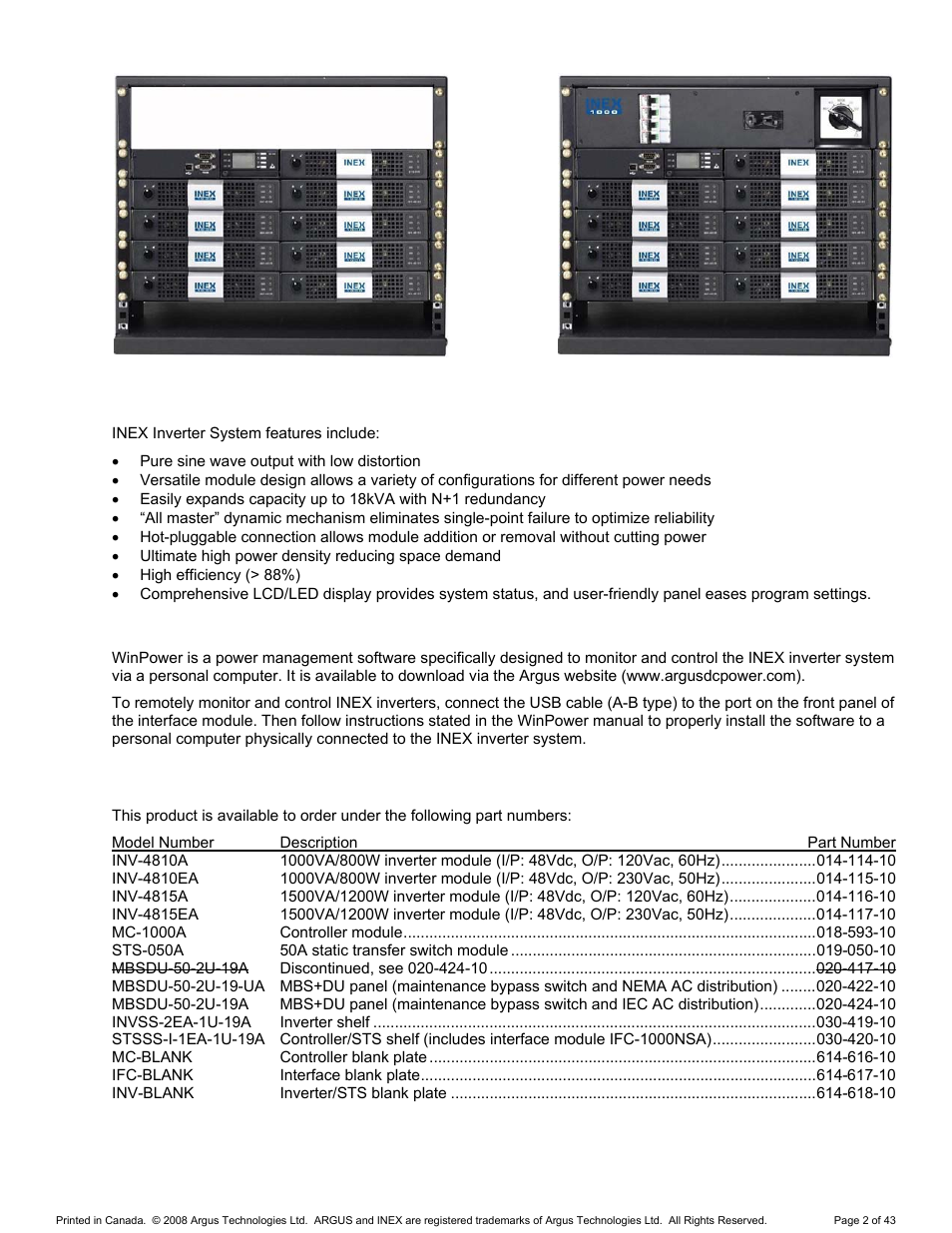 Winpower software, Model and part numbers, 3 model and part numbers | Alpha Technologies INEX Inverter System User Manual | Page 12 / 54