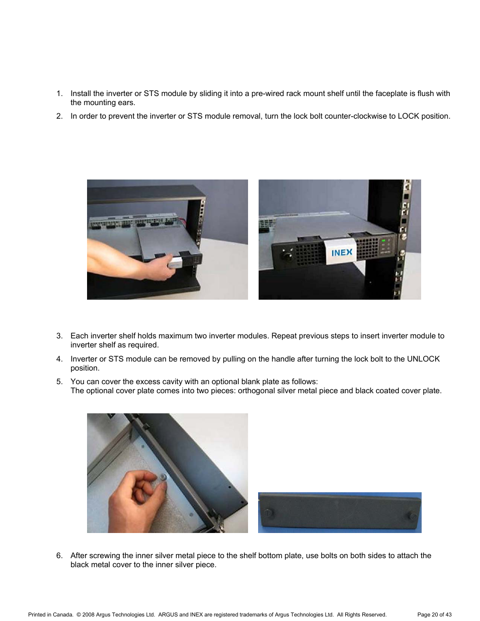 Module installation and removal, 5module installation and removal | Alpha Technologies INEX Inverter System User Manual | Page 30 / 54