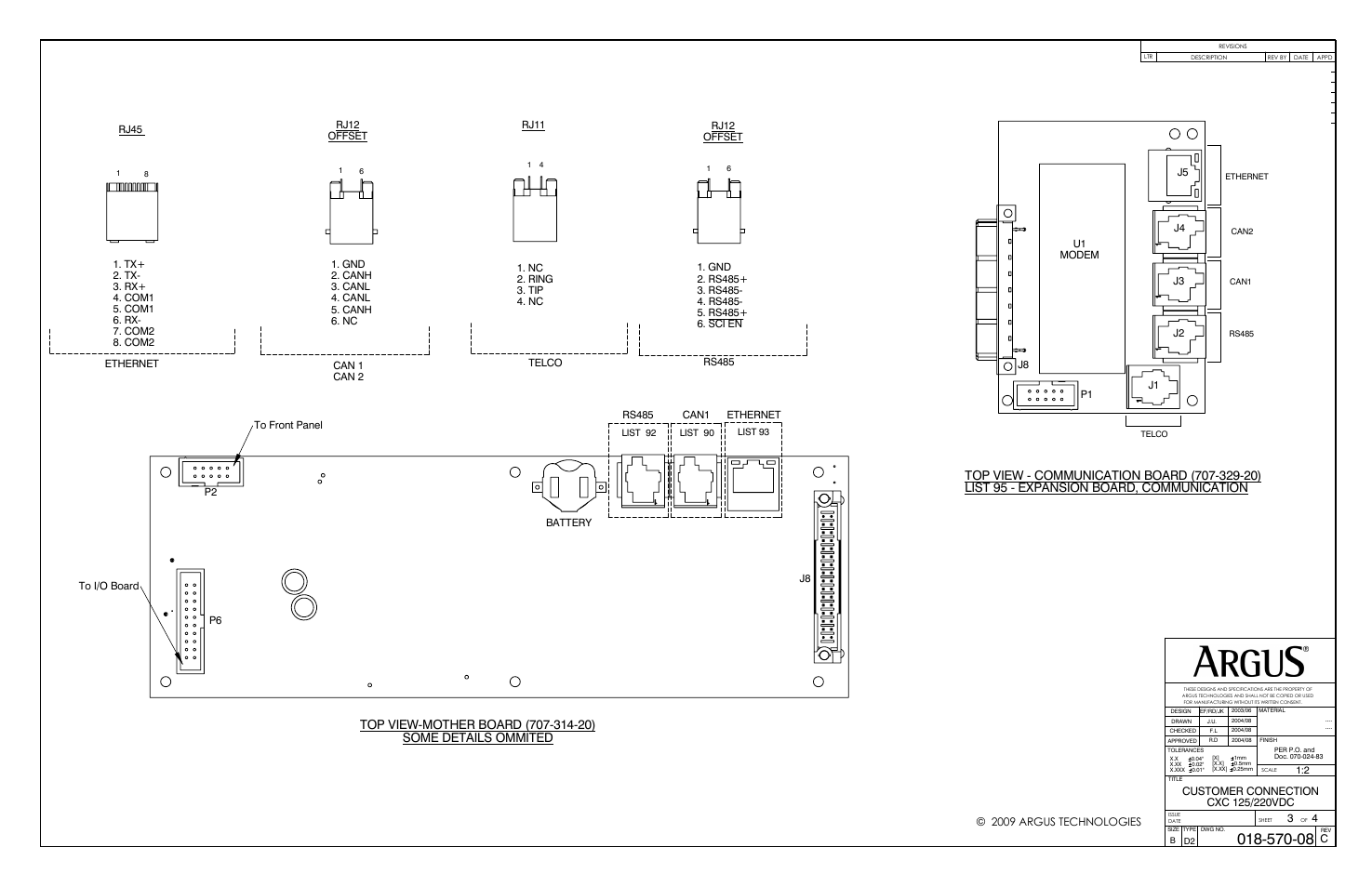 List 95 - expansion board, communication, Some details ommited, 2009 argus technologies | Alpha Technologies Cordex Controller Panel Mount_Rack Mount 125_220Vdc User Manual | Page 30 / 34