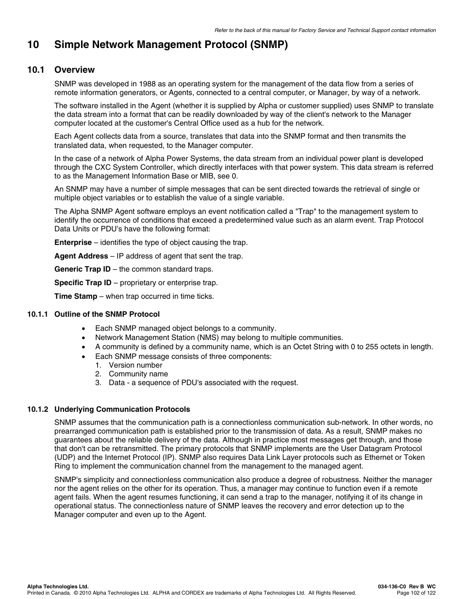 10 simple network management protocol (snmp) | Alpha Technologies Cordex Controller Ver.2.0 User Manual | Page 104 / 126