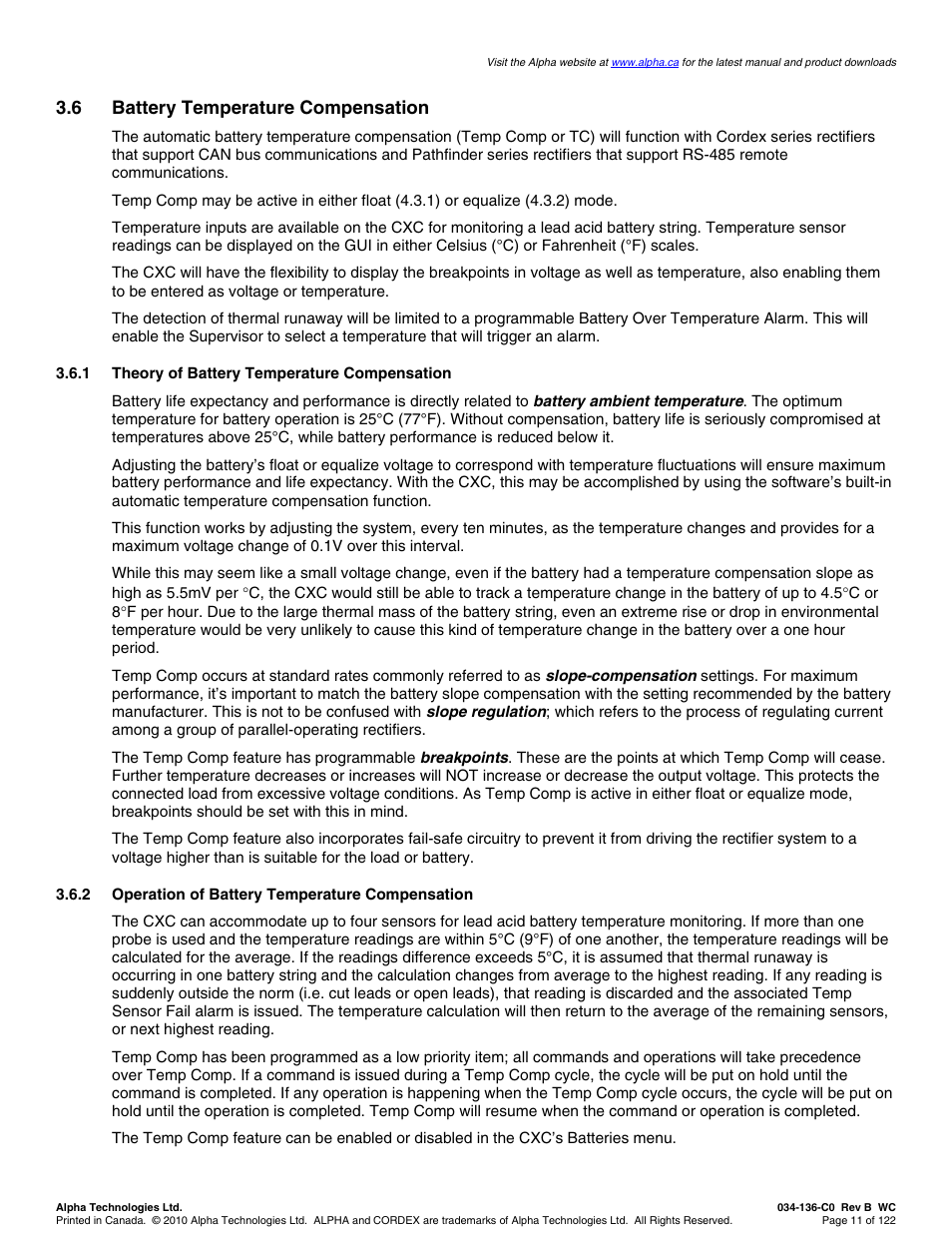 6 battery temperature compensation | Alpha Technologies Cordex Controller Ver.2.0 User Manual | Page 13 / 126