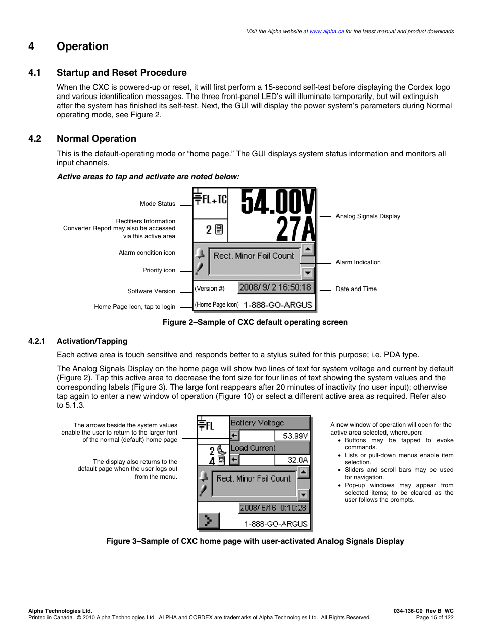 4operation, 1 startup and reset procedure, 2 normal operation | Alpha Technologies Cordex Controller Ver.2.0 User Manual | Page 17 / 126