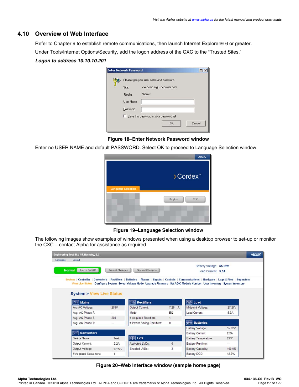 10 overview of web interface | Alpha Technologies Cordex Controller Ver.2.0 User Manual | Page 29 / 126