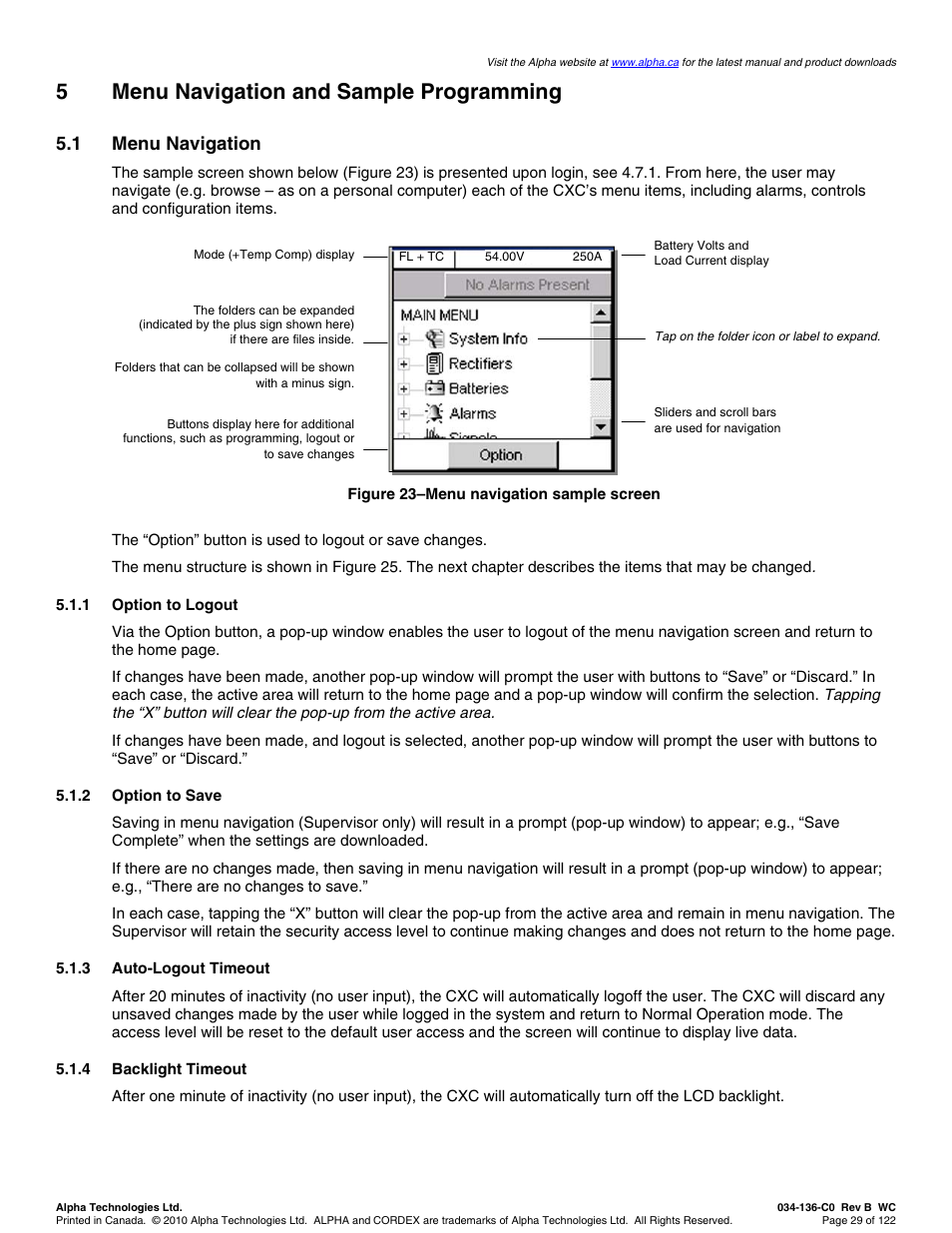 5menu navigation and sample programming, 1 menu navigation | Alpha Technologies Cordex Controller Ver.2.0 User Manual | Page 31 / 126